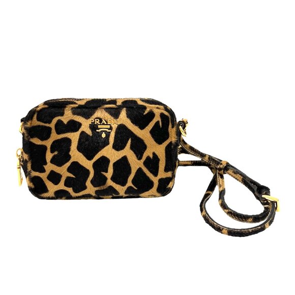 PRADA Vintage Logo Pony Hair Giraffe Crossbody Mini Bag Camel Brown [105915] - Picture 5 of 13